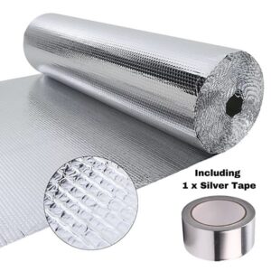 1m x 10m Silver Multi-purpose Aluminium Bubble Insulation Foil + 1 Tape for Loft, Wall, Home, Campervan, Attic, Garage, Roofs
