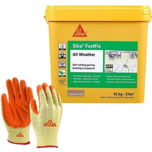 Sika FastFix All Weather Quick Dry Self-Setting Paving Jointing Compound, Dark Buff 15 kg 21 sq m with Free Gloves - PERFECTONISH