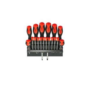 18 Piece Large and Small Precision Screwdriver Set (Phillips, Pozi, Flat, Slotted, Torx + Wall Mountable Bracket)